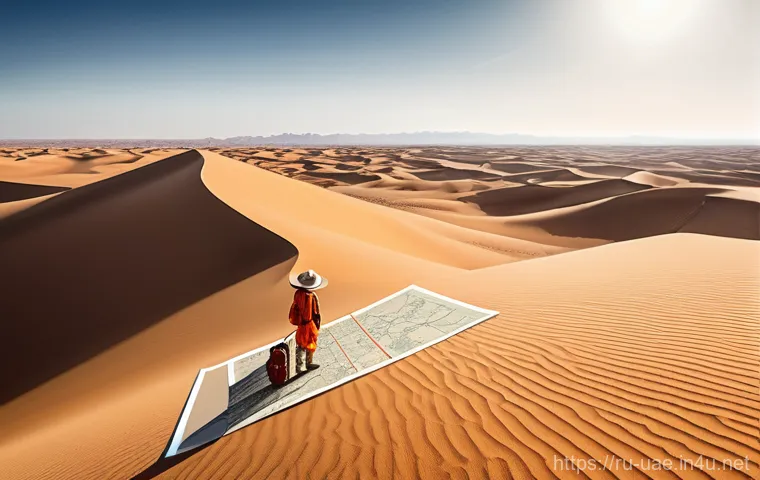 사막 캠핑 주의사항 - **Prompt:** A male or female traveler, dressed practically for desert conditions, stands on a rocky ...