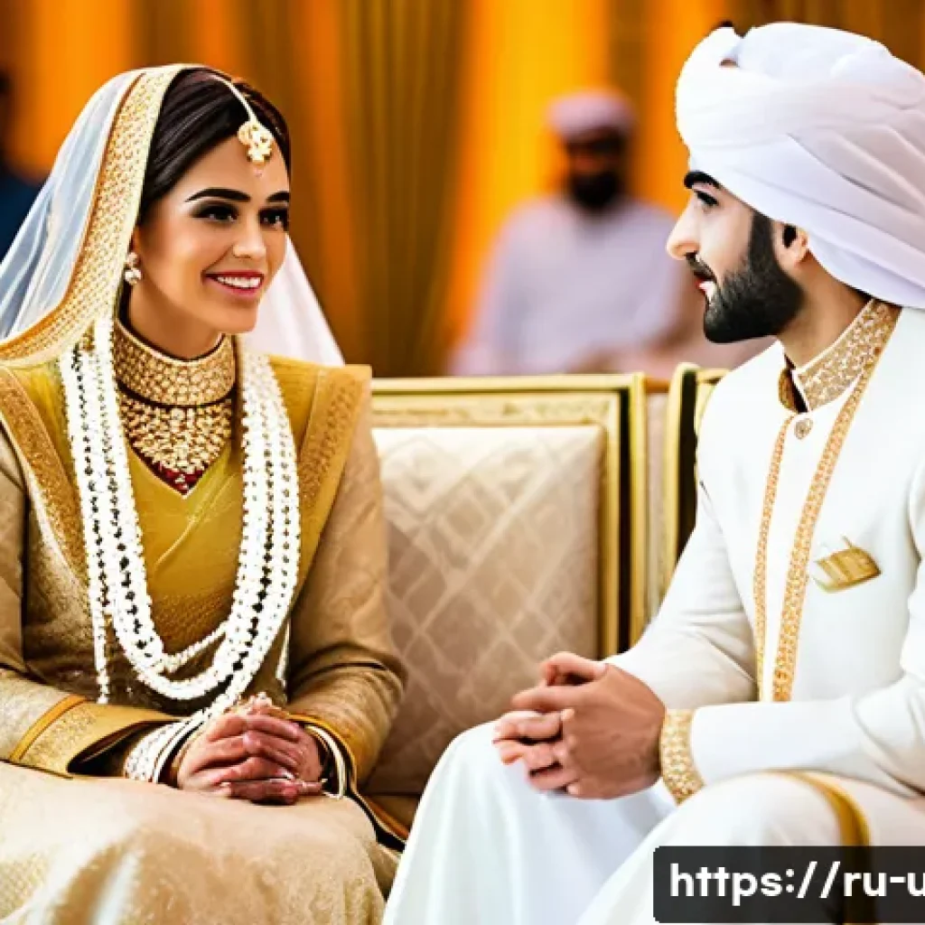 아랍에미리트의 전통 혼례 문화 - A traditional Emirati wedding scene featuring a groom dressed in a pristine white kandura symbolizin...