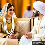 Home 20 아랍에미리트의 전통 혼례 문화 - A traditional Emirati wedding scene featuring a groom dressed in a pristine white kandura symbolizin...