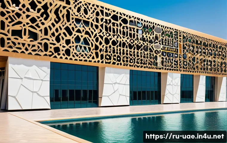 UAE 국가 박물관 프로젝트 - A futuristic museum building in the UAE blending traditional Arabic architectural motifs with modern...